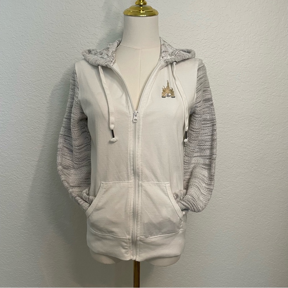 Disney Parks White & Gray Hoodie Castle Zip Up Sweatshirt
